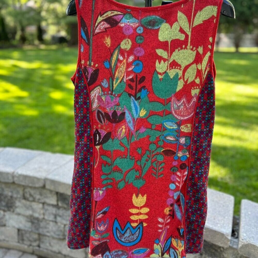 Boho Floral Midi Dress Sleeveless A-Line Sundress Red Multicolor Botanical Print - Picture 9 of 14